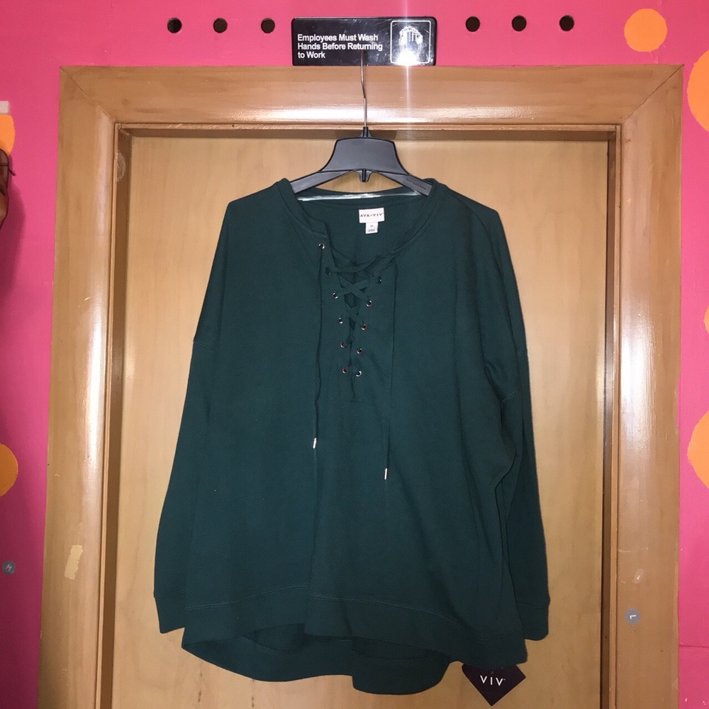 Teal lace up sweater